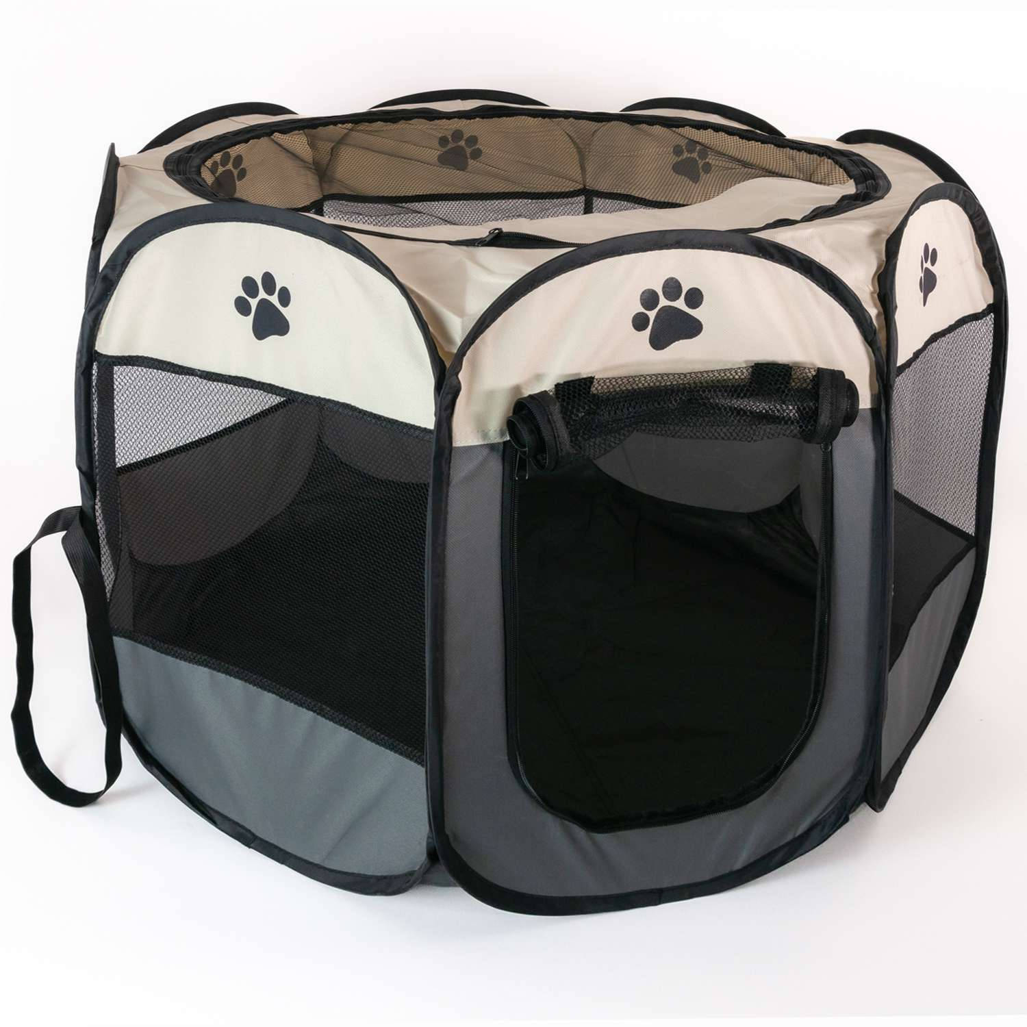 Intirilife Praktische dierenbox 77 x 58 cm Oxford stoffen speeltent in Grijs met pootjes - Voor honden katten of konijnen om te vervoeren spelen en rusten