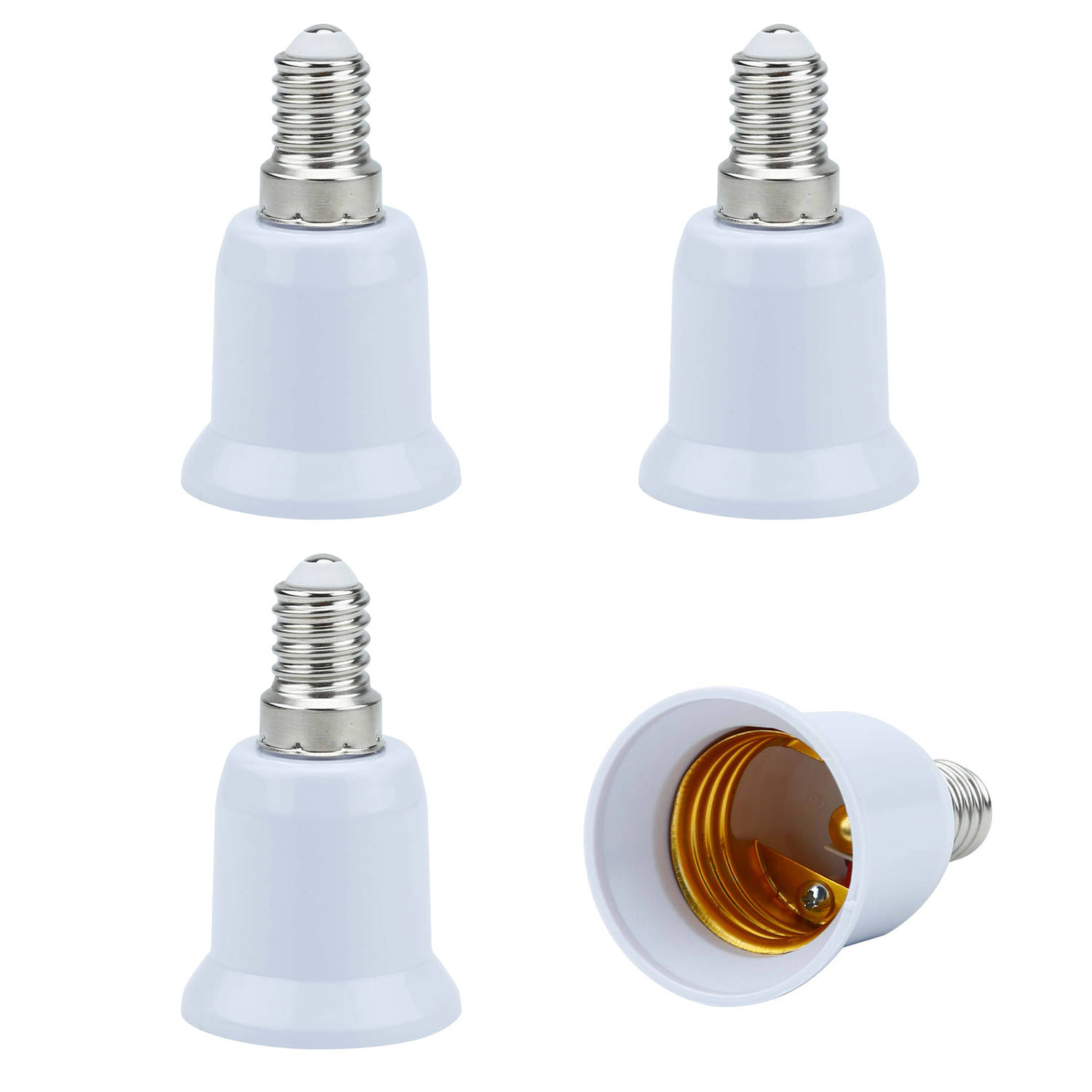 Intirilife E14 naar E27 lampvoet adapter in WIT - 4x lampadapter voor het omvormen van E14 naar E27 - set van 4 converter voor lamphouder voor gloeilampen, LED, halogeen, spaarlamp