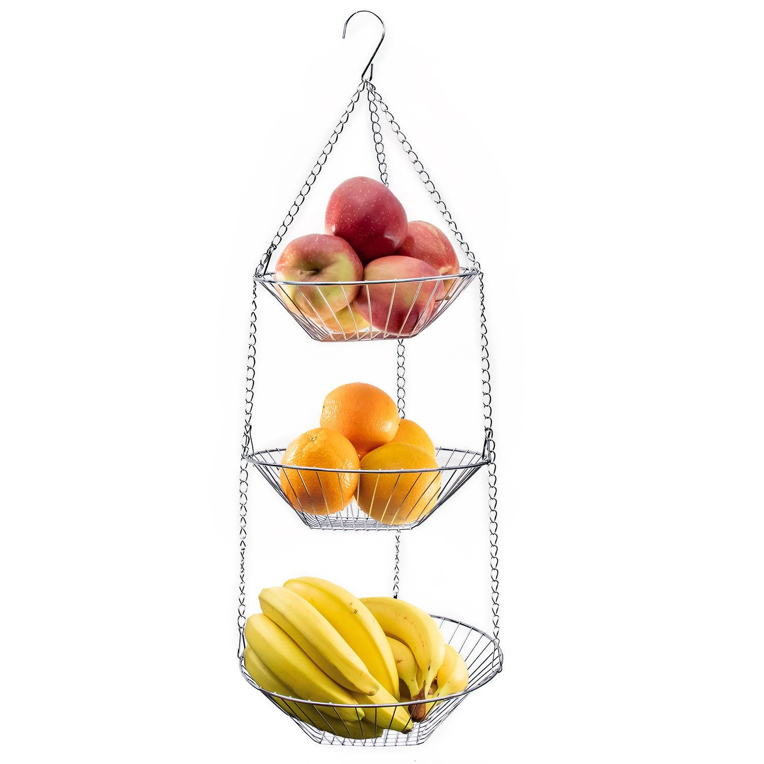 Intirilife Keukenhangmand voor fruit en groenten - 3 niveaus, fruitmand om op te hangen, 3 niveaus