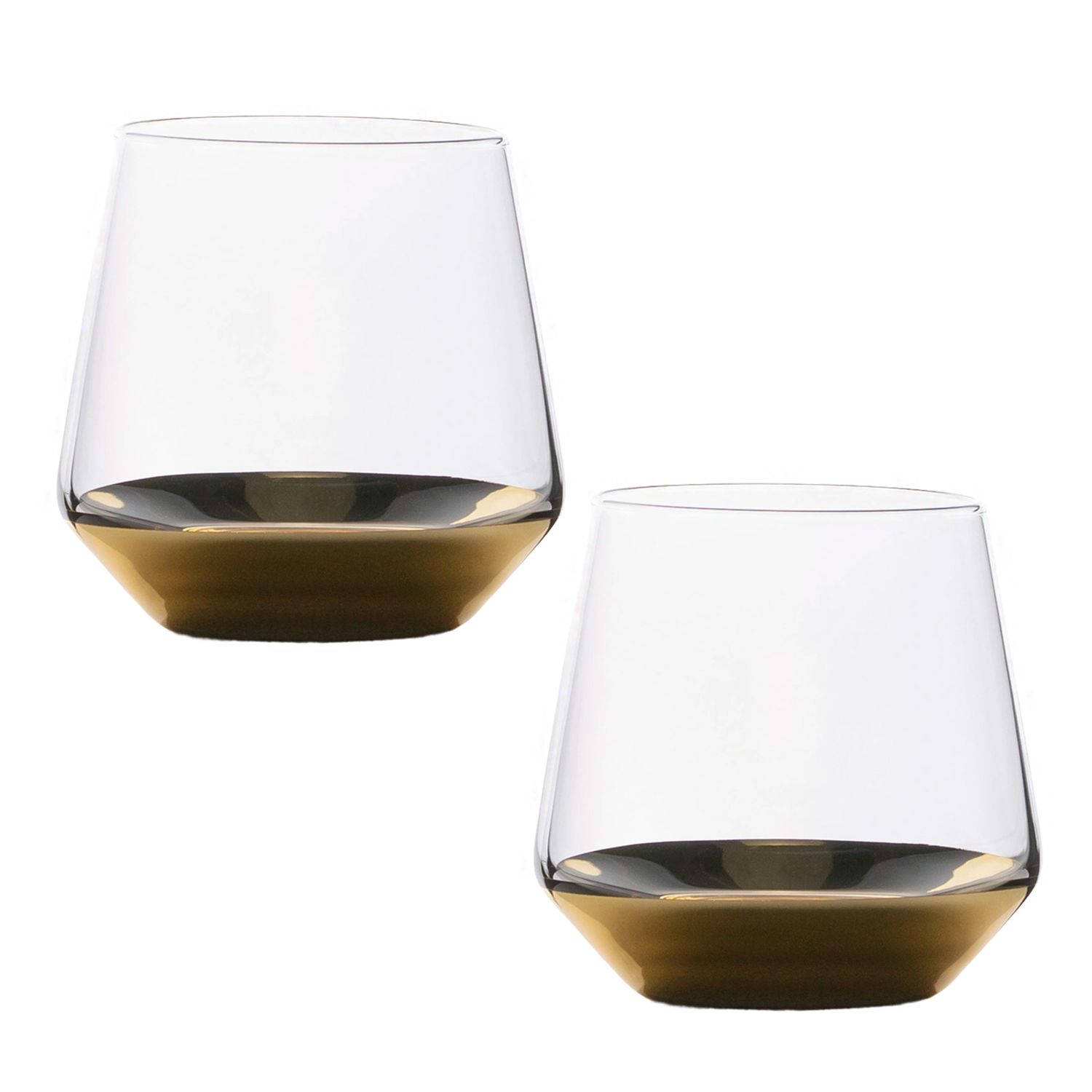 Intirilife 2x Drinkglas met goudkleurige bodem - 350 ml inhoud - watersapglas kristalglas tumbler schokbestendig