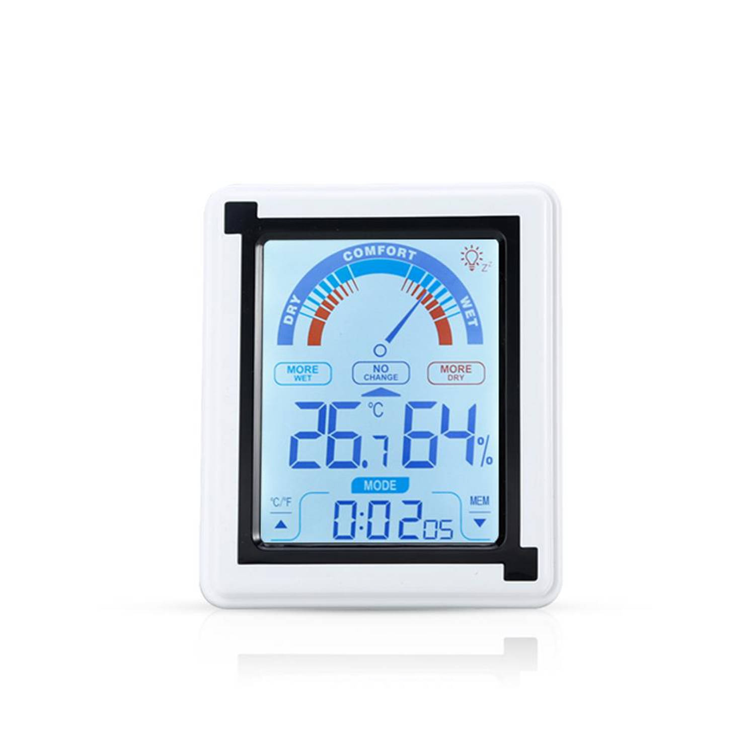 Intirilife elektronische thermometer in wit - lcd touch thermometer met klok meter voor temperatuur, luchtvochtigheid