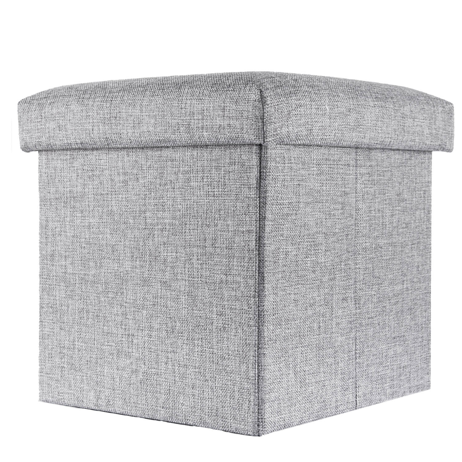 INTIRILIFE Opvouwbare zitpoef 38 x 38 x 38 cm in Alaska grijs - zitkubus met opbergruimte en deksel van stof in linnenlook - zitkubus voetsteun opbergdoos kist zitbank