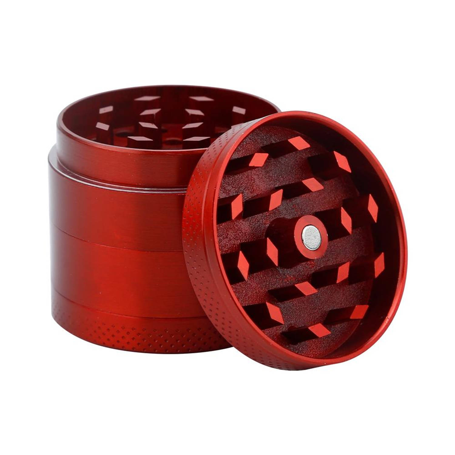 Intirilife grinder in metallic rood - 4-delige keukencrusher van metaal voor het fijnmalen en versnipperen van kruiden