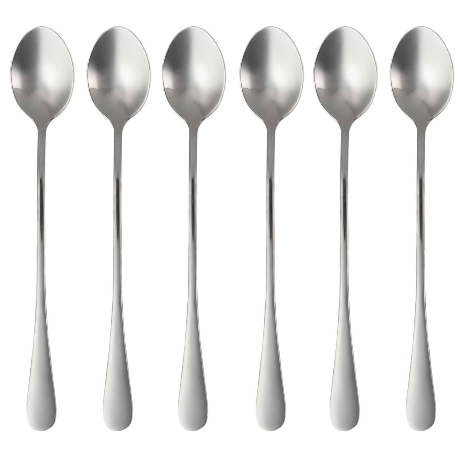 Intirilife Set van 6 lepels van roestvrij staal in Zilver - Lengte 19 cm - Ijslepel met lange steel, dessertlepel voor koffie Latte Macchiato, longdrinks, ijsthee