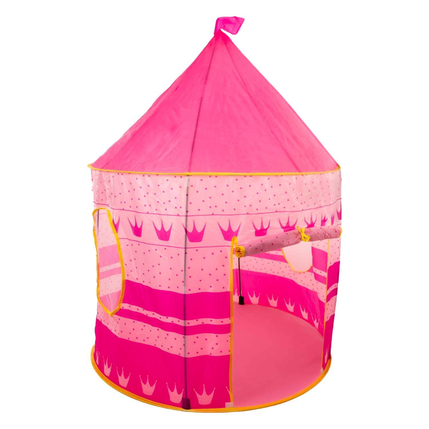 Intirilife kinderspeeltent voor jongens en meisjes in het roze met kronen, met draagtas - 100 x 128 cm