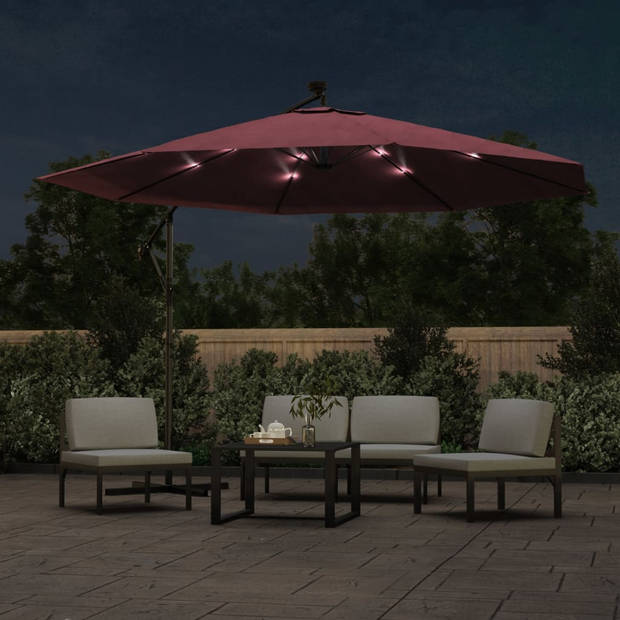 vidaXL Zweefparasol met LED-verlichting 350 cm bordeauxrood