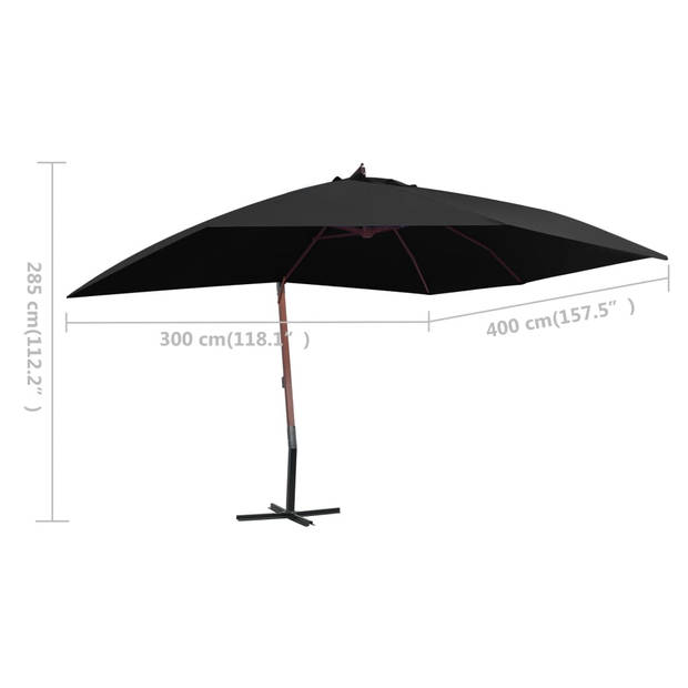 vidaXL Zweefparasol met houten paal 400x300 cm zwart