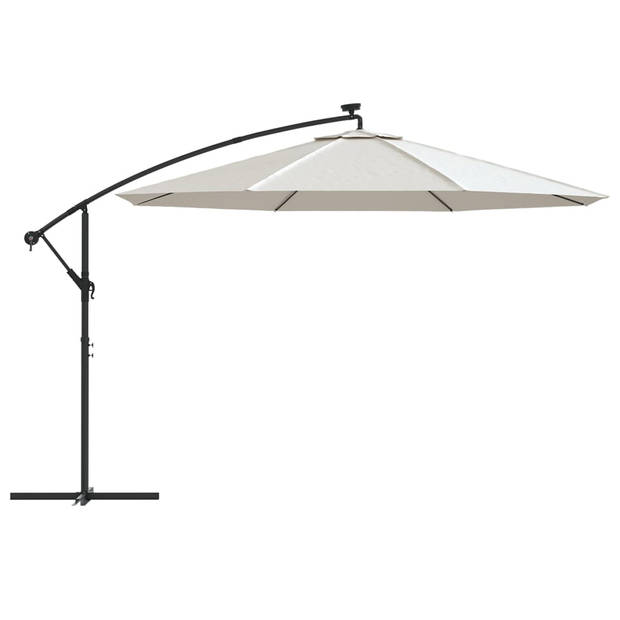 vidaXL Zweefparasol met LED-verlichting en metalen paal 350 cm zand