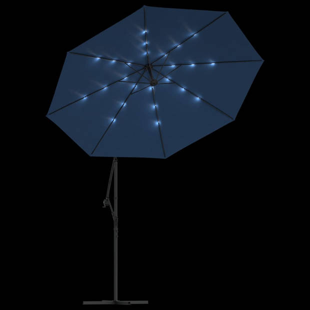 vidaXL Zweefparasol met LED en stalen paal 300 cm azuurblauw