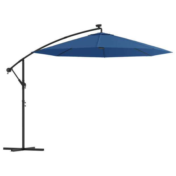 vidaXL Zweefparasol met LED-verlichting en stalen paal 300 cm blauw