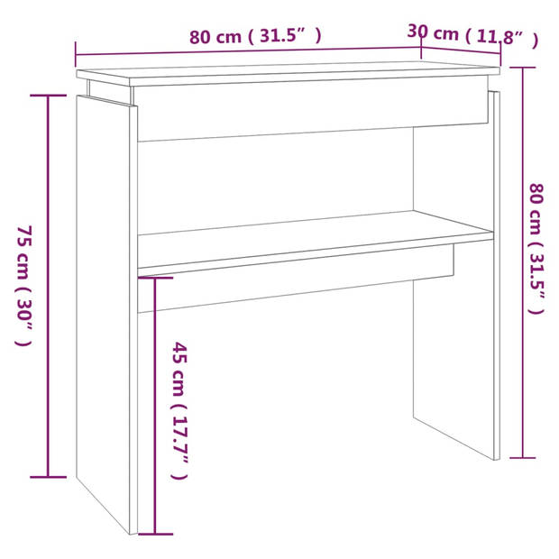 vidaXL Wandtafel 80x30x80 cm bewerkt hout gerookt eikenkleurig