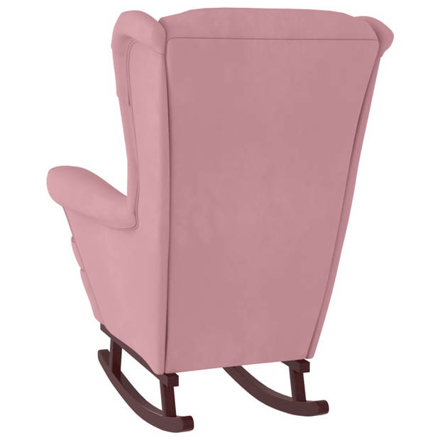 vidaXL Schommelstoel met houten poten en voetenbank fluweel roze