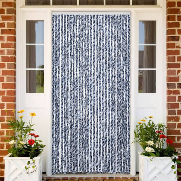 vidaXL Vliegengordijn 118x220 cm chenille blauw en wit