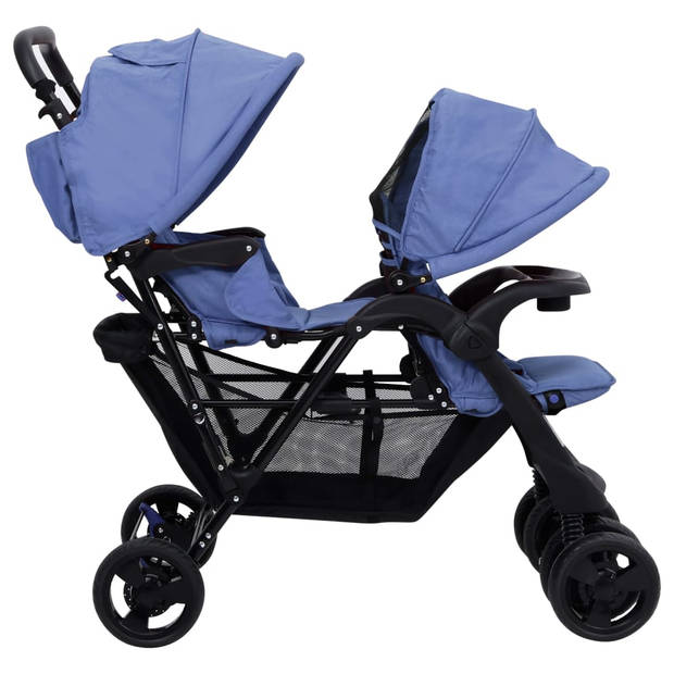 vidaXL Tweelingkinderwagen tandem staal marineblauw