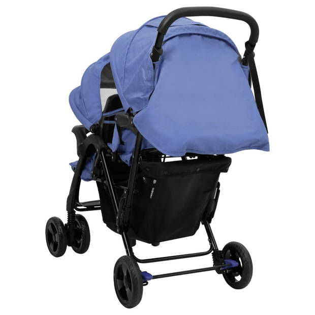 vidaXL Tweelingkinderwagen tandem staal marineblauw