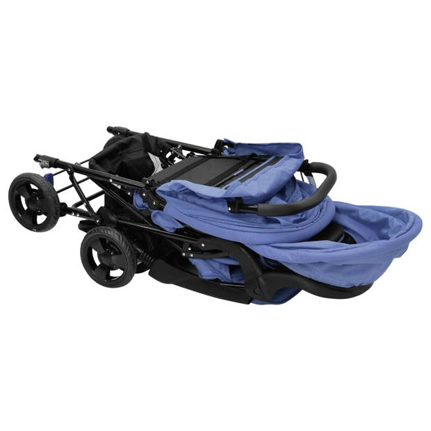 vidaXL Tweelingkinderwagen tandem staal marineblauw