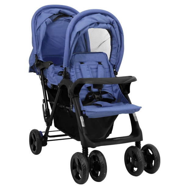 vidaXL Tweelingkinderwagen tandem staal marineblauw