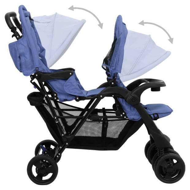 vidaXL Tweelingkinderwagen tandem staal marineblauw