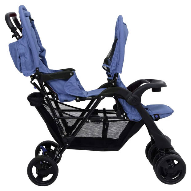 vidaXL Tweelingkinderwagen tandem staal marineblauw