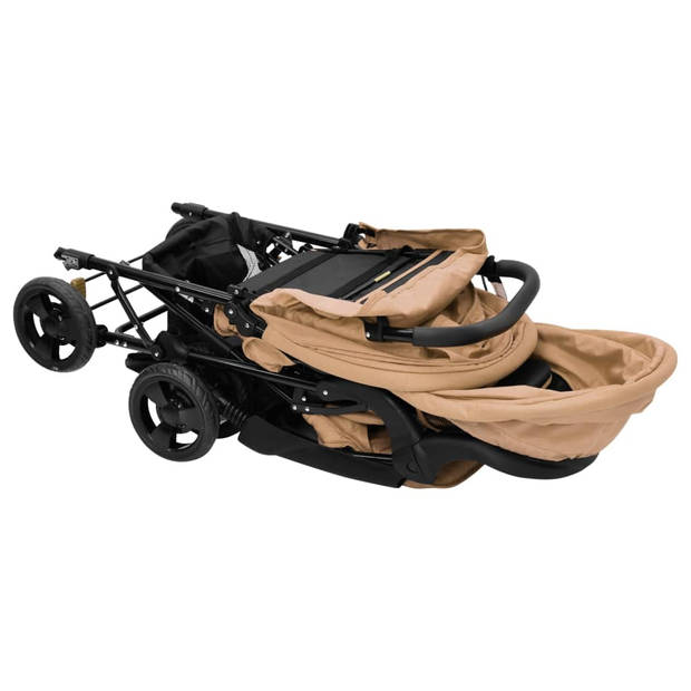 vidaXL Tweelingkinderwagen tandem staal taupe