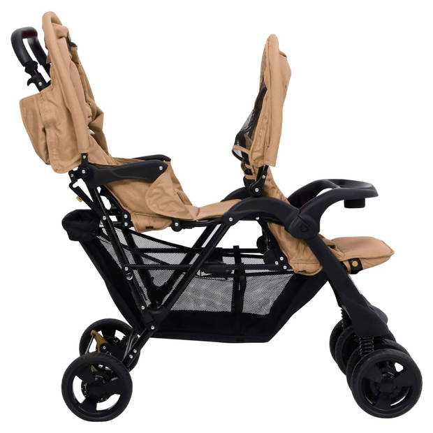 vidaXL Tweelingkinderwagen tandem staal taupe