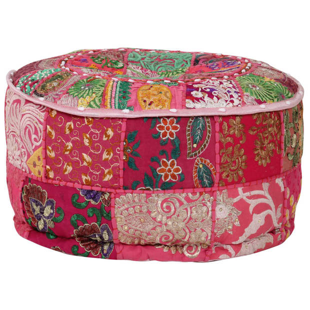 vidaXL Poef patchwork rond handgemaakt 40x20 cm katoen roze