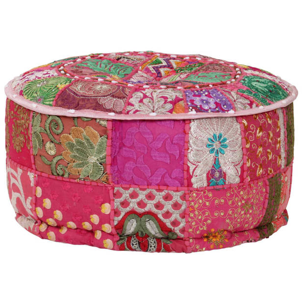 vidaXL Poef patchwork rond handgemaakt 40x20 cm katoen roze