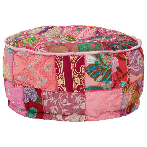 vidaXL Poef patchwork rond handgemaakt 40x20 cm katoen roze