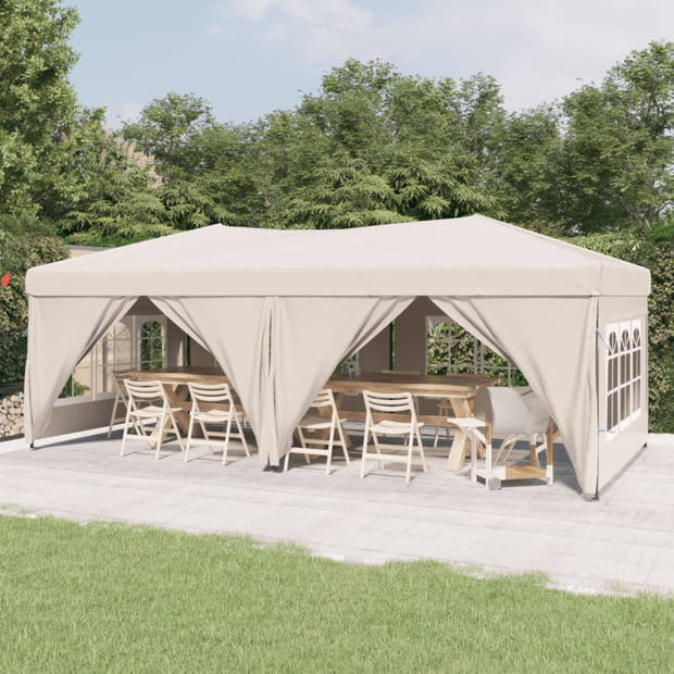 vidaXL Partytent inklapbaar met zijwanden 3x6 m crèmekleurig