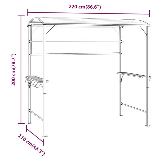 vidaXL Prieel met dak 220x110x200 cm crèmekleurig