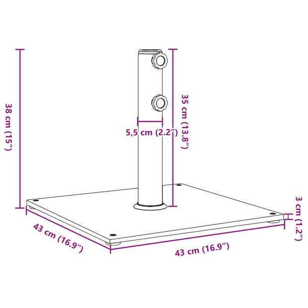 vidaXL Parasolvoet voor stokken van Ø32/38/48 mm 17 kg vierkant