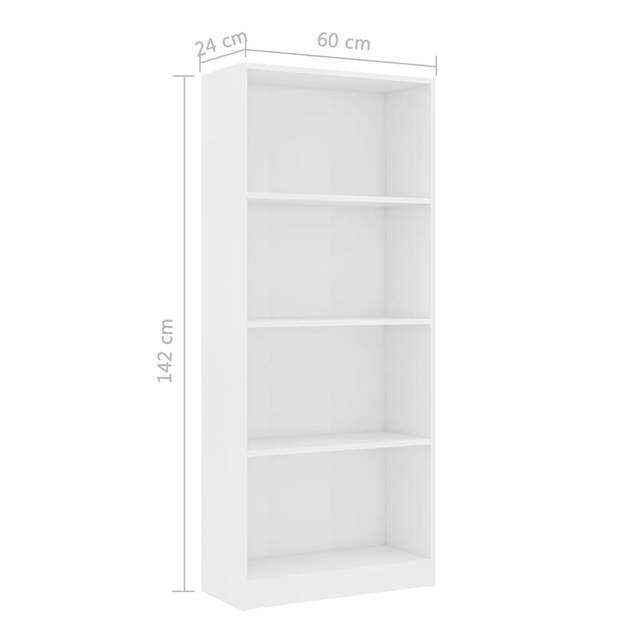 vidaXL Boekenkast met 4 schappen 60x24x142 cm bewerkt hout wit