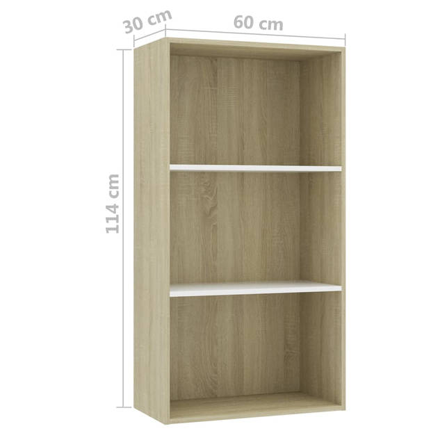 vidaXL Boekenkast 3 schappen 60x30x114 cm hout wit sonoma eikenkleur