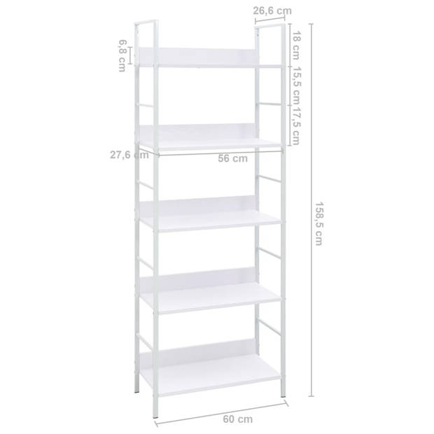 vidaXL Boekenkast met 5 schappen 60x27,6x158,5 cm bewerkt hout wit