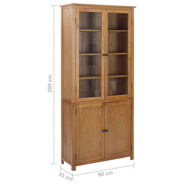 vidaXL Boekenkast met 4 deuren 90x35x200 cm massief eikenhout en glas