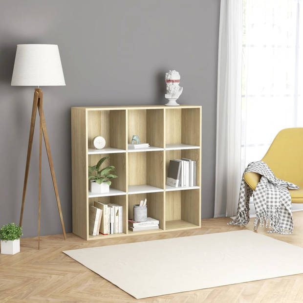 vidaXL Boekenkast 98x29x97,5cm bewerkt hout wit en sonoma eikenkleurig