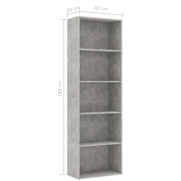 vidaXL Boekenkast met 5 schappen 60x30x189 cm bewerkt hout betongrijs