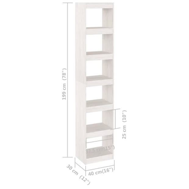 vidaXL Boekenkast/kamerscherm 40x30x199 cm massief grenenhout wit