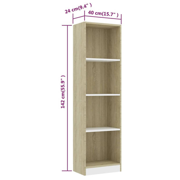 vidaXL Boekenkast met 4 schappen 40x24x142cm bewerkt hout wit en eiken