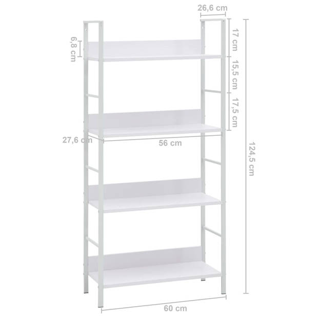 vidaXL Boekenkast met 4 schappen 60x27,6x124,5 cm bewerkt hout wit