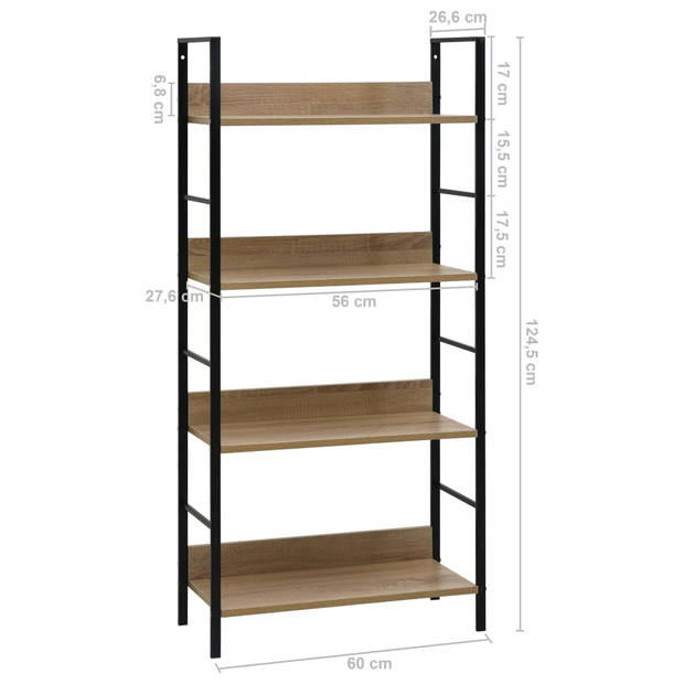 vidaXL Boekenkast 4 schappen 60x27,6x124,5 cm bewerkt hout eikenkleur