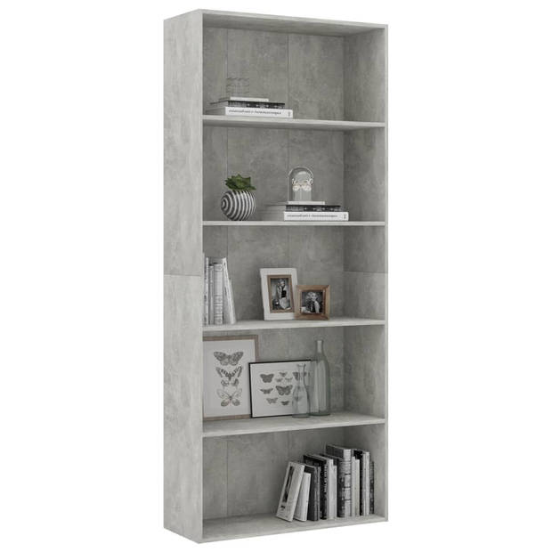 vidaXL Boekenkast met 5 schappen 80x30x189 cm bewerkt hout betongrijs