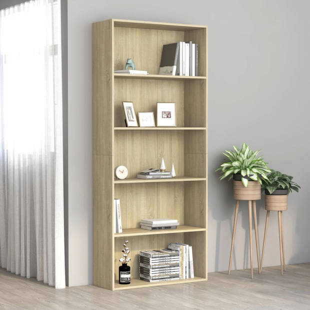 vidaXL Boekenkast 5 schappen 80x30x189 cm bewerkt hout sonoma eiken