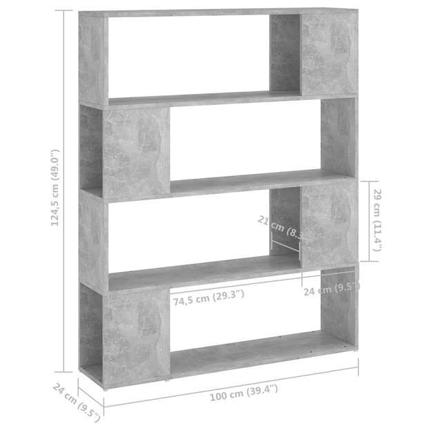 vidaXL Boekenkast/kamerscherm 100x24x124 cm betongrijs