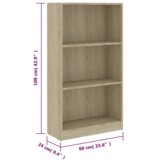 vidaXL Boekenkast met 3 schappen 60x24x109 cm bewerkt hout sonoma eik