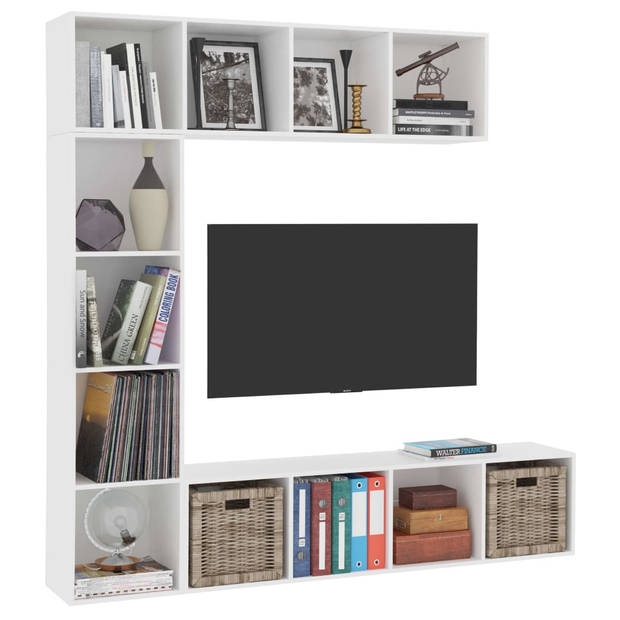 vidaXL 3-delige Boekenkast-/tv-meubelset 180x30x180 cm wit