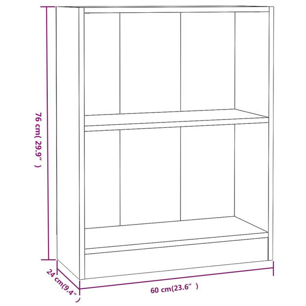 vidaXL Boekenkast 60x24x76 cm bewerkt hout hoogglans grijs