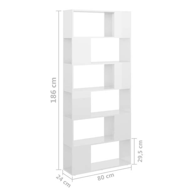 vidaXL Boekenkast/kamerscherm 80x24x186 cm bewerkt hout hoogglans wit