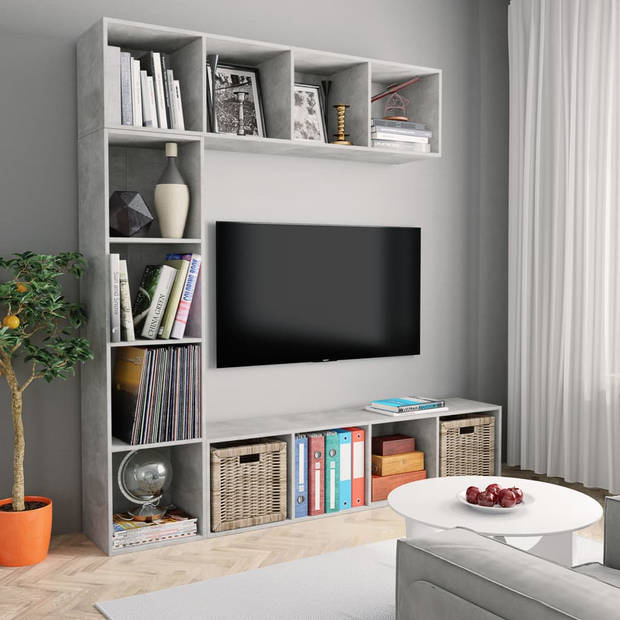 vidaXL 3-delige Boekenkast-/tv-meubelset 180x30x180 cm betongrijs