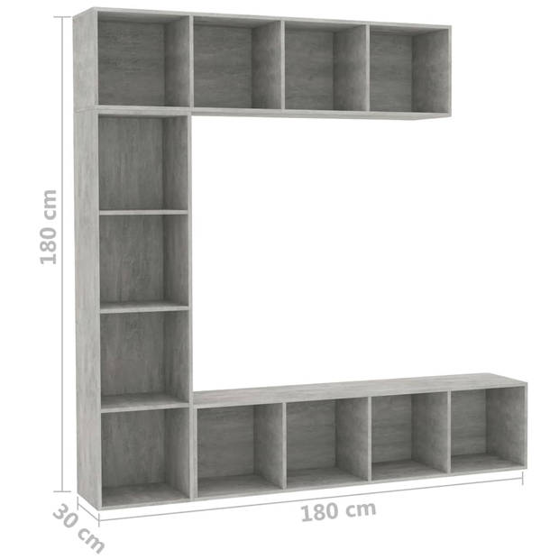 vidaXL 3-delige Boekenkast-/tv-meubelset 180x30x180 cm betongrijs